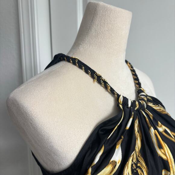 Cache Vintage Versace Style Silk Scarf Halter Top
Chain Neck Black Gold Sz M - Picture 6 of 8